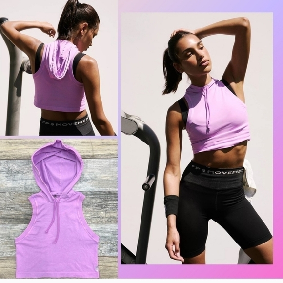 FP Free People Movement Good Karma Hooded Crop Tank Orchid NEW! - Picture 1 of 3
